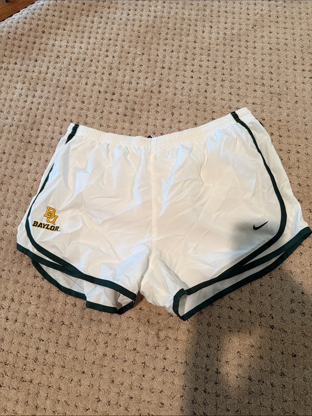 Nike White Baylor Split Athletic Shorts with Dark Green Trim